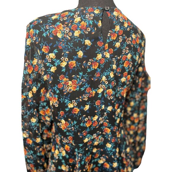 A.N.A. semi sheer floral ruffled top XS autumn colors boho micro print - Picture 6 of 7